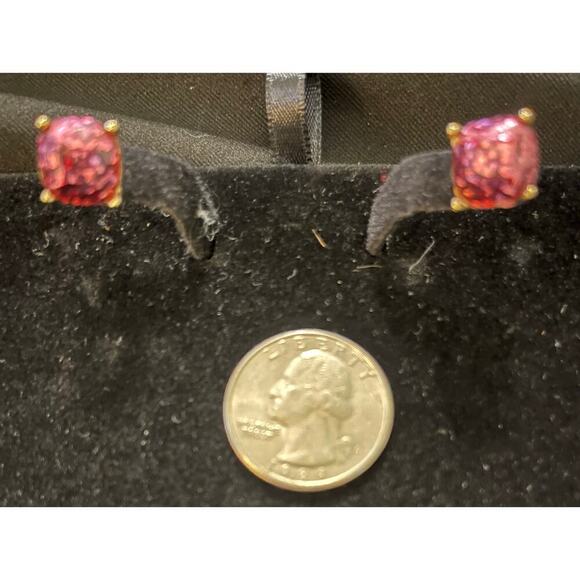 Pink Sequin Gold Tone Stud Earrings - Picture 4 of 4